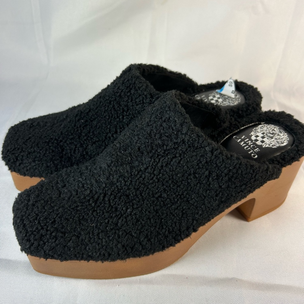 New Vince Camuto Rimindel Faux Shearling Fur Platform Mules Black Size 10